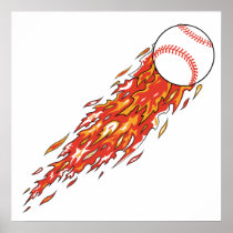 fast baseball on fire flames posters