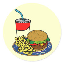 Fast Food- Burger & Fries Round Stickers