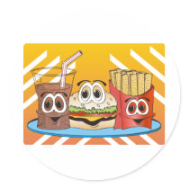 Fast Food Cartoon Round Stickers