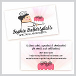Fat female pastry chef carrying decorated cake,... business card templates