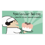 Fat female pastry chef carrying decorated cake,... business cards