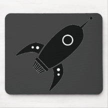 Fat Retro Rocket Ship Black Mousepad