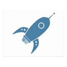 Fat Retro Rocket Ship Blue Post Card