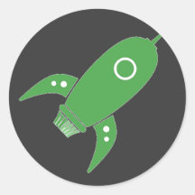 Fat Retro Rocket Ship Green Round Stickers