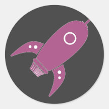 Fat Retro Rocket Ship Pink Stickers