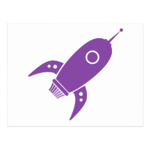 Fat Retro Rocket Ship Purple Post Cards