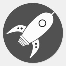 Fat Retro Rocket Ship White Round Sticker