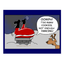 Fat Stuck Santa Funny Christmas Dancing Cartoon Post Cards