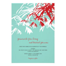 fatfatin Bamboo Leaves Aqua Red Wedding Invite