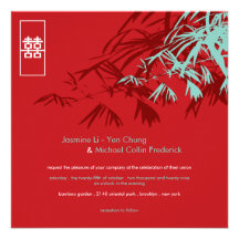 fatfatin Bamboo Leaves Double Xi Wedding Invite