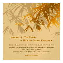 fatfatin Bamboo Leaves Gold Black Wedding Invite
