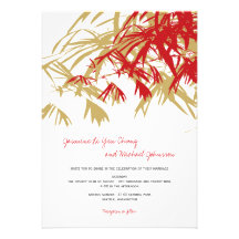 fatfatin Bamboo Leaves Red Tan Wedding Invite