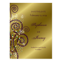 fatfatin Boho Purple Spirals Gold Save The Date Postcard