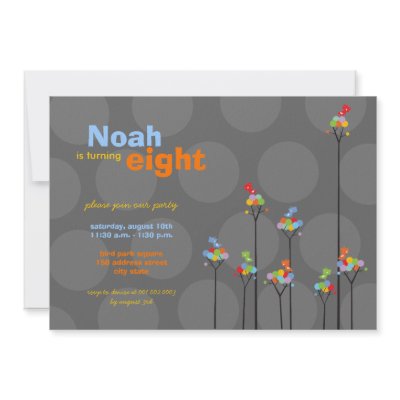 fatfatin Dot Trees + Cute Birds Birthday Invite by fatfatin_design