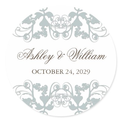 fatfatin Floral Flourish Blue Grey Wedding Sticker by fatfatin_blue_knot