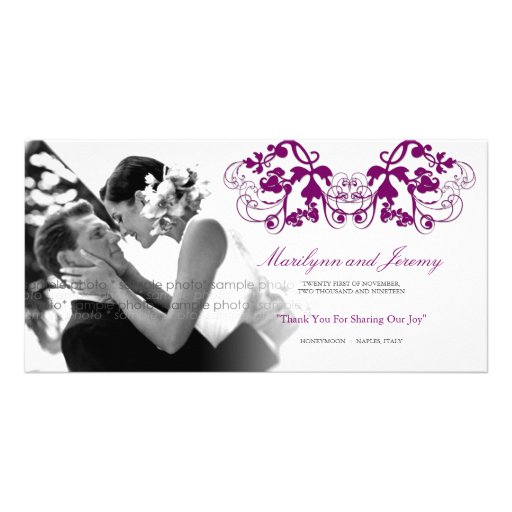 fatfatin Floral Flourish Purple Wedding Thank You Personalized Photo Card