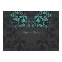 fatfatin Floral Flourish Teal Wedding Invitation