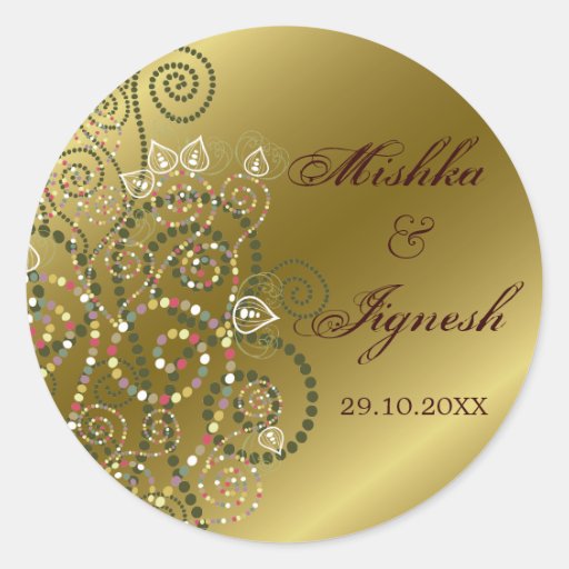 fatfatin Green Boho Spirals Gold Wedding Stickers