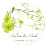 fatfatin Green Hibiscus Swirls & Swallows Wedding stickers