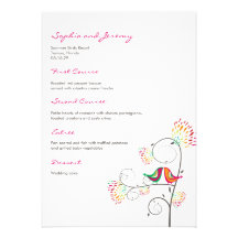 fatfatin Kissing Summer Birds Wedding Menu Card Custom Announcements