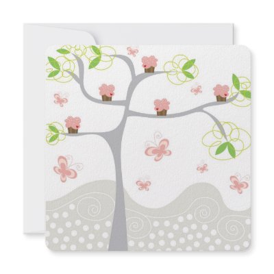 fatfatin Pink Cupcakes Tree Birthday Invite by fat_fa_tin