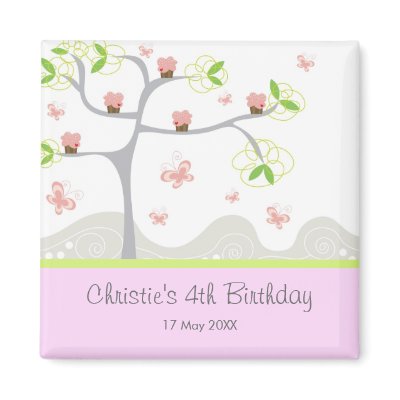 fatfatin Pink Cupcakes Tree Birthday Magnet by fat_fa_tin