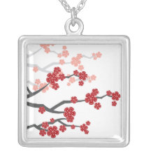 fatfatin Red Sakuras Cherry Blossoms Necklace