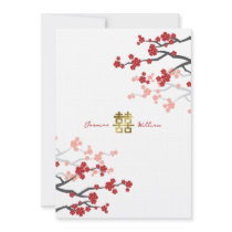 fatfatin Red Sakuras Double Happiness Wedding Invi
