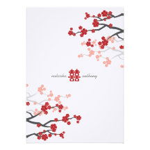 fatfatin Red Sakuras Double Happiness Wedding Custom Invitations