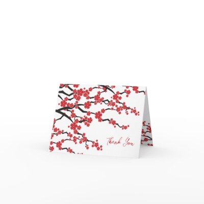fatfatin Red Sakuras Flower Zen Thank You Card by fat_fa_tin
