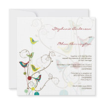fatfatin Summer Birds And Swirls Wedding Invite