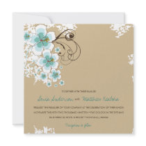 fatfatin Tropical Hibiscus Blue Wedding Invitation