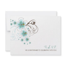 fatfatin Tropical Hibiscus Blue Wedding RSVP Reply