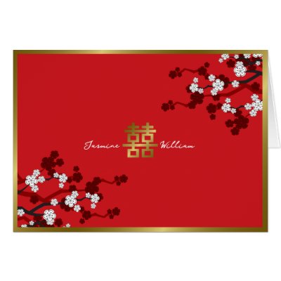 fatfatin White Sakuras Chinese Wedding Invitation Cards by fat_fa_tin
