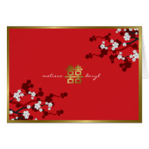fatfatin White Sakuras Chinese Wedding Invitation Cards