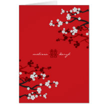 fatfatin White Sakuras Chinese Wedding Invitation Greeting Cards