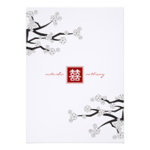 fatfatin White Sakuras Double Happiness Wedding Invitations