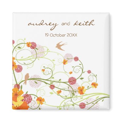 fatfatin Yellow Floral Swallows Save Date Magnet by fat_fa_tin
