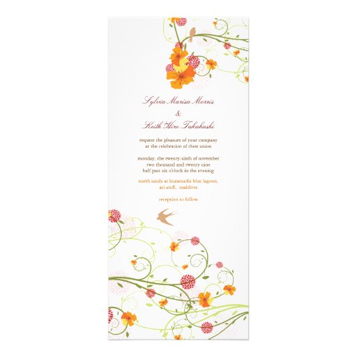 fatfatin Yellow Hibiscus Swirls & Swallows Wedding Custom Invites