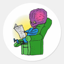 Father Alien reading Paper Round Stickers