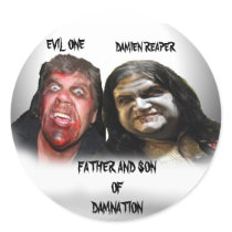 father and son of damnation round stickers