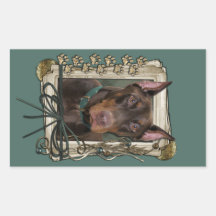 Fathers Day - Stone Paws - Doberman - Red Rectangular Sticker