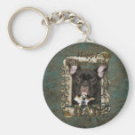 Fathers Day - Stone Paws - French Bulldog - Teal Keychain