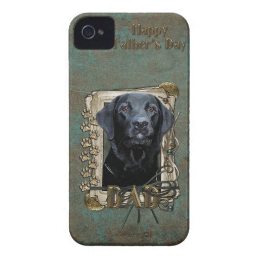 Fathers Day - Stone Paws - Labrador - Black iPhone 4 Case-Mate Case