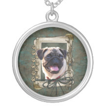 Fathers Day - Stone Paws - Pug Personalized Necklace