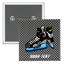 Faux Carbon Fibre Hockey Skates Pinback Button