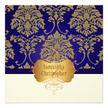Faux gold/silver damask wedding invitation