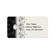 faux lace black grey damask pattern address label
