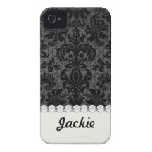 faux lace black grey damask pattern iPhone 4 Case-Mate case