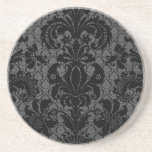 faux lace black grey damask pattern coaster